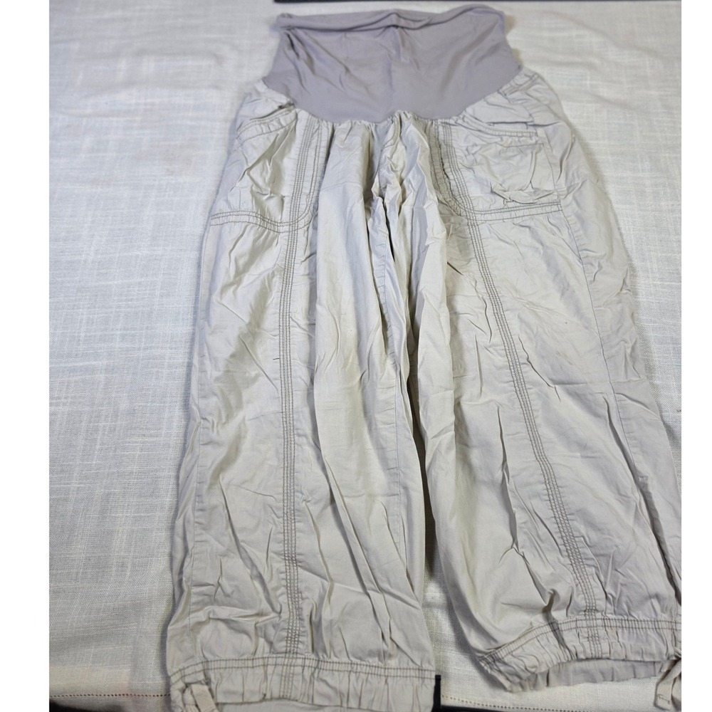 Oh Baby by Motherhood Maternity Capri Pants Tan Khaki Full Belly Panel Large